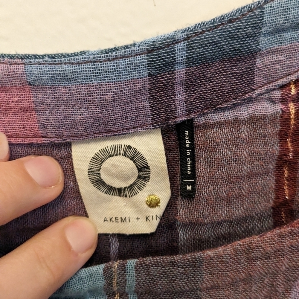 Anthropologie Akemi + Kin Cap Sleeve Plaid Tunic Top - Picture 6 of 9